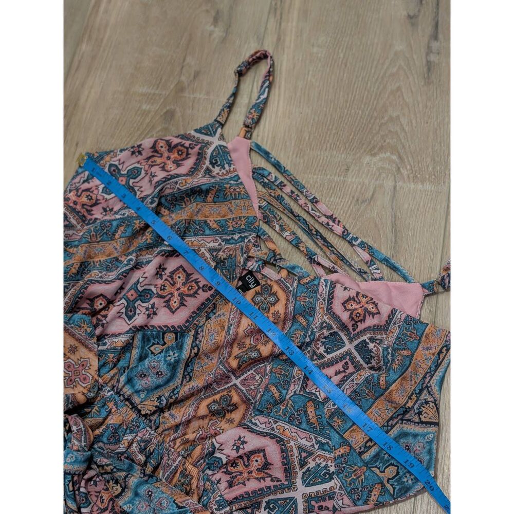 City Chic Tank Sundress Crisscross Belted Pink Patchwork Pattern Lined Plus 0XL - Picture 6 of 15